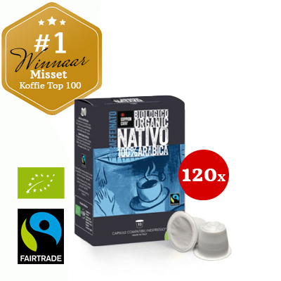 Goppion Caffè Nativo Decaf Capsules (Nespresso compatible). 12 Doosjes à 10 stuks. Goppion Caffè Nativo Decaf Capsules (Nespresso compatible). 12 Doosjes à 10 stuks.